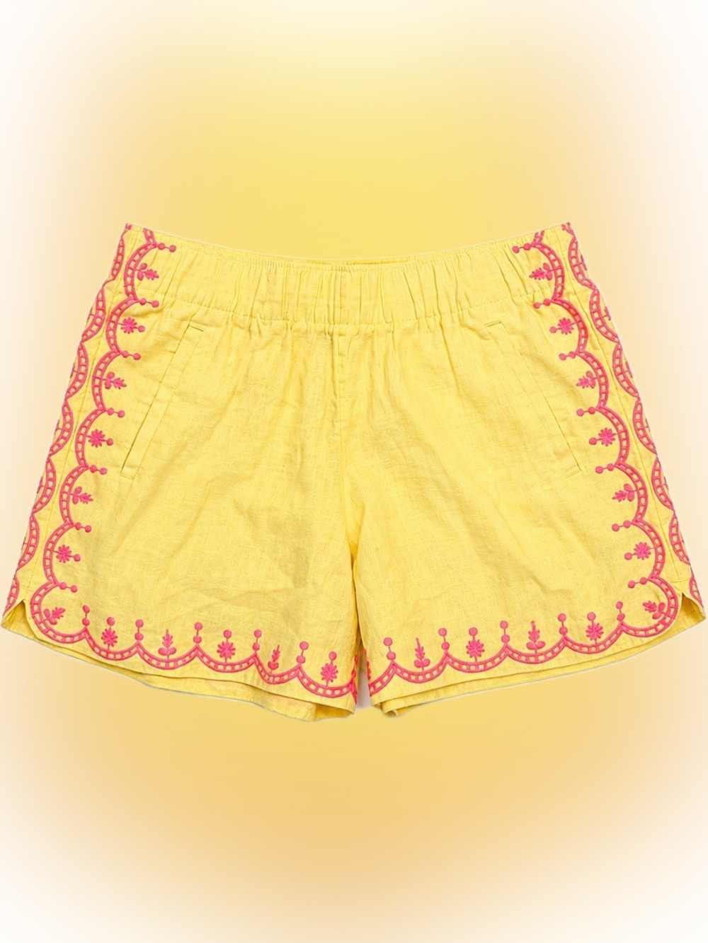 Lilly Pulitzer Yellow Shorts with Pink Scallop Embroidery